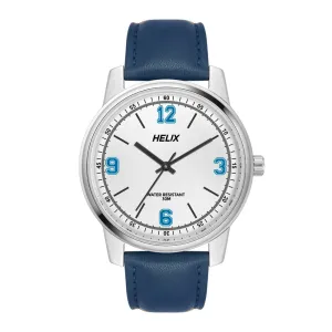 Helix By Timex White Round Analog Leather Watch Men -TW046HG01