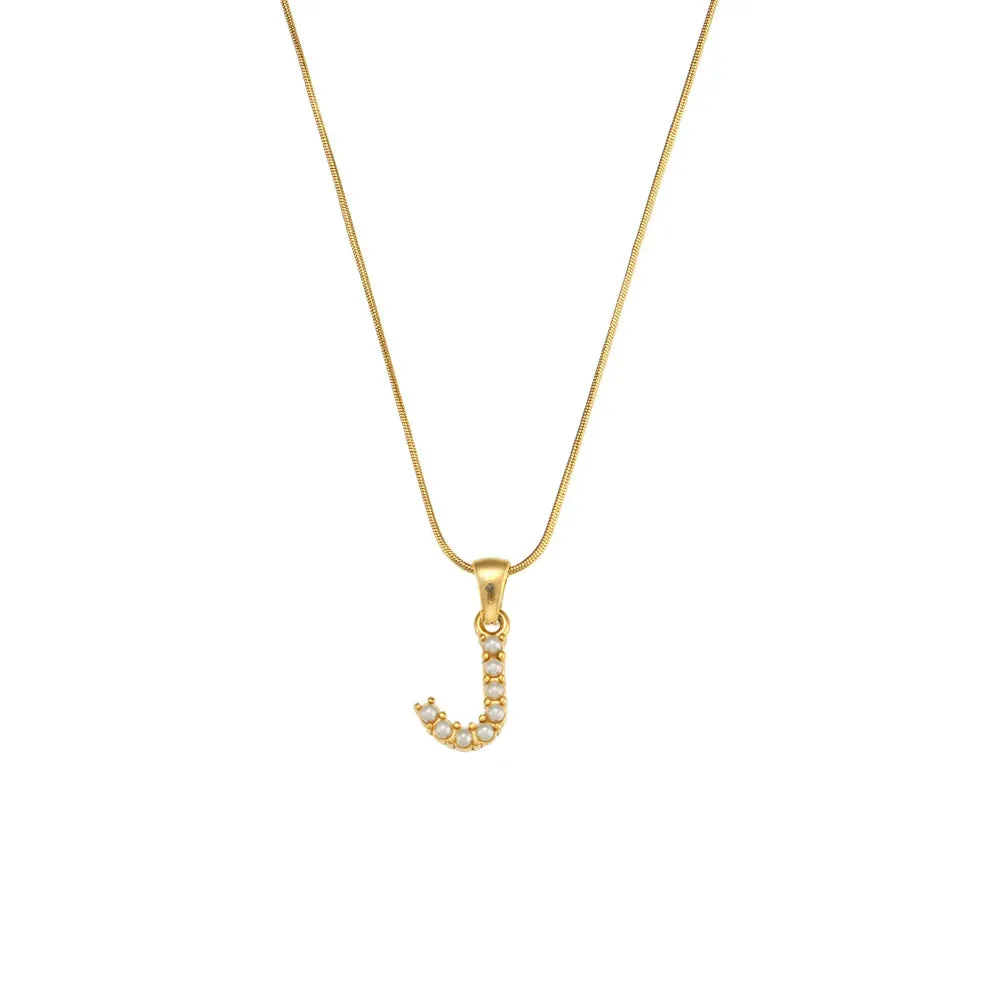 Hey J 304 Stainless Steel 18K Gold Plated Simple Style Plating  Letter Pearl Necklace
