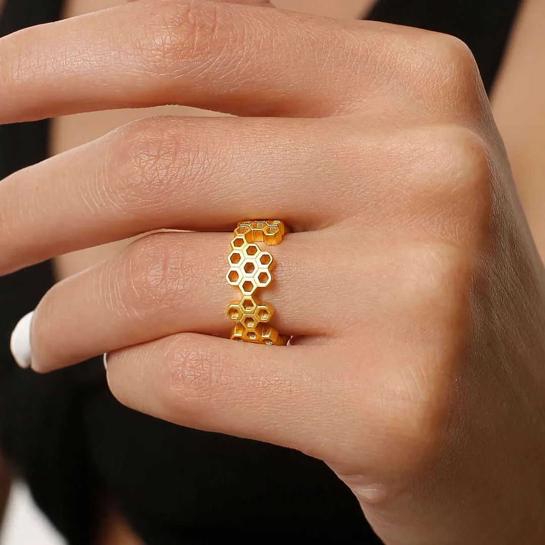 Honeycomb With Honey Ring Earrings Necklaces Bracelet Jewelry Sets designed by LifeWithMaK