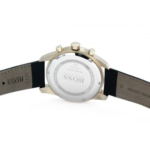 HUGO BOSS Skymaster Black Leather Strap Blue Dial Chronograph Quartz Watch for Gents - HUGO BOSS 1513783