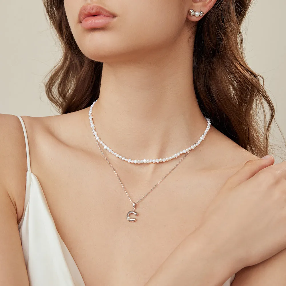 Imprint Sterling Silver Pearl Letter Pendant Necklace-C
