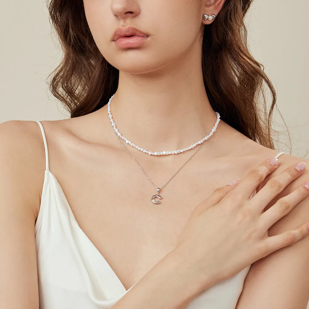 Imprint Sterling Silver Pearl Letter Pendant Necklace-C