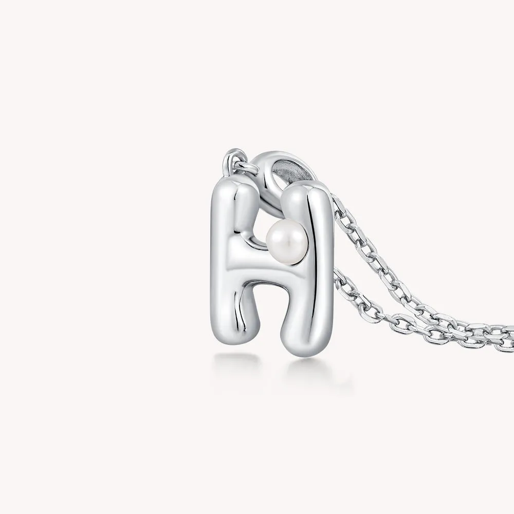 Imprint Sterling Silver Pearl Letter Pendant Necklace-H