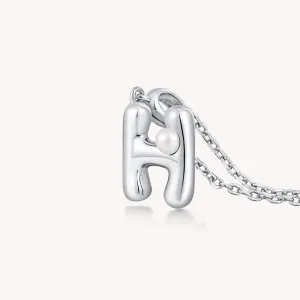 Imprint Sterling Silver Pearl Letter Pendant Necklace-H