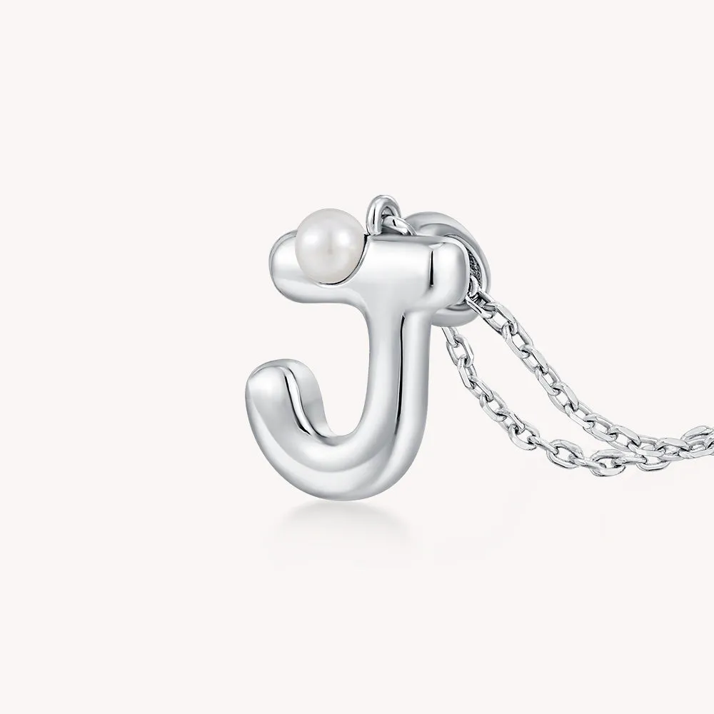 Imprint Sterling Silver Pearl Letter Pendant Necklace-J