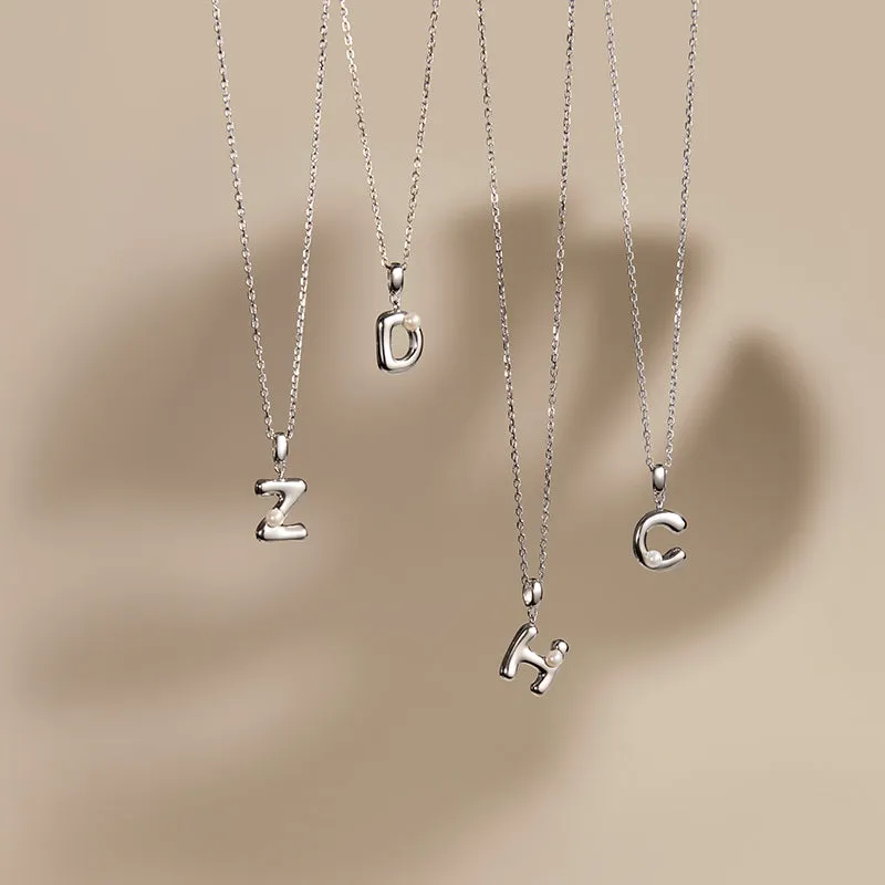 Imprint Sterling Silver Pearl Letter Pendant Necklace-J