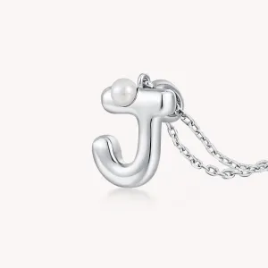 Imprint Sterling Silver Pearl Letter Pendant Necklace-J