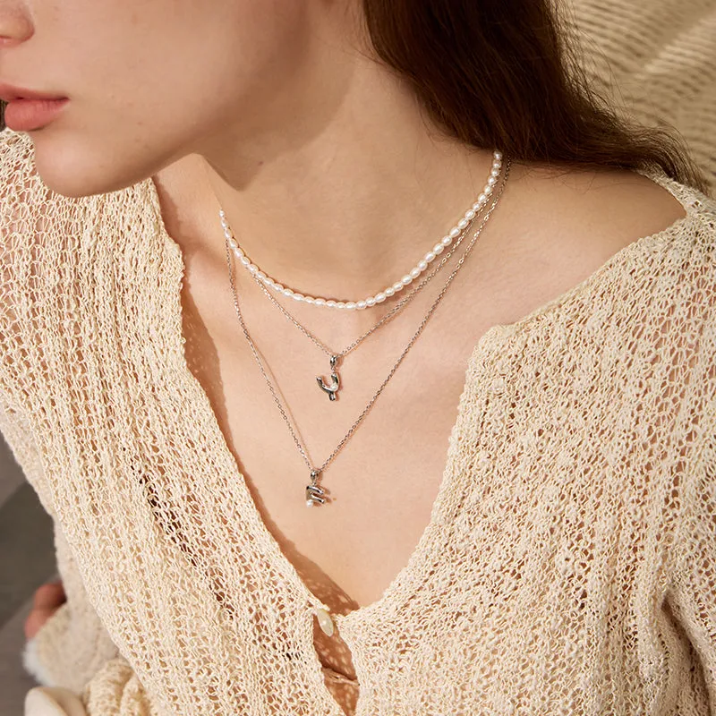 Imprint Sterling Silver Pearl Letter Pendant Necklace-J