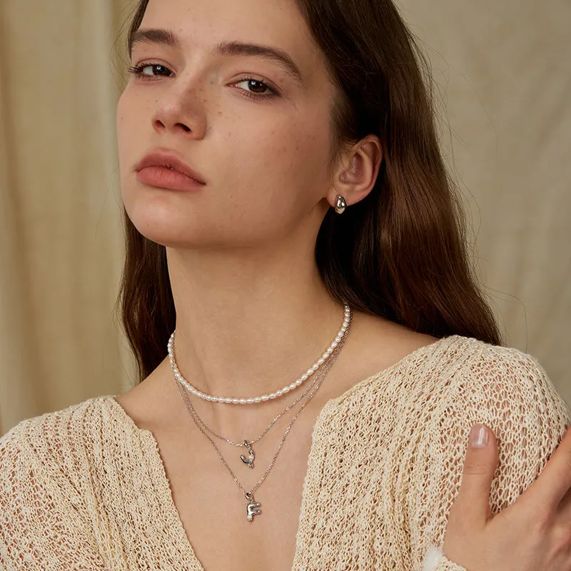 Imprint Sterling Silver Pearl Letter Pendant Necklace-J