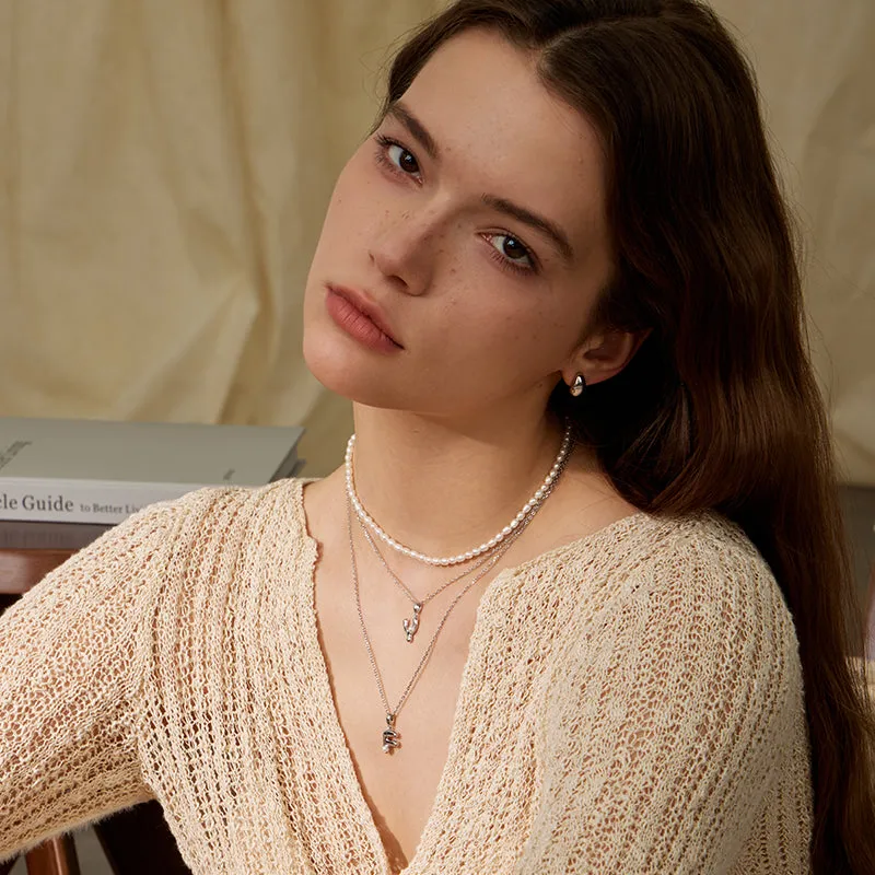 Imprint Sterling Silver Pearl Letter Pendant Necklace-J