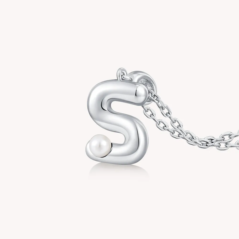 Imprint Sterling Silver Pearl Letter Pendant Necklace-S