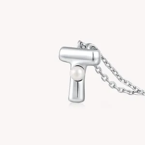 Imprint Sterling Silver Pearl Letter Pendant Necklace-T