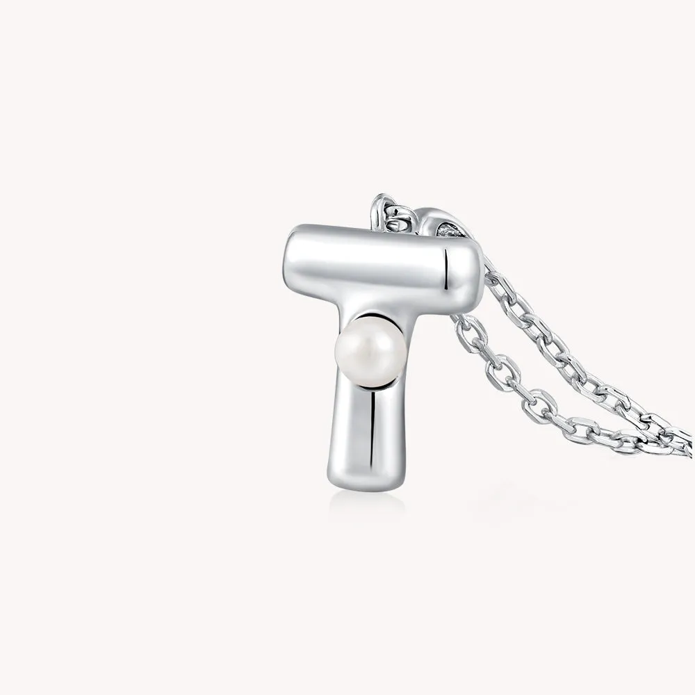 Imprint Sterling Silver Pearl Letter Pendant Necklace-T