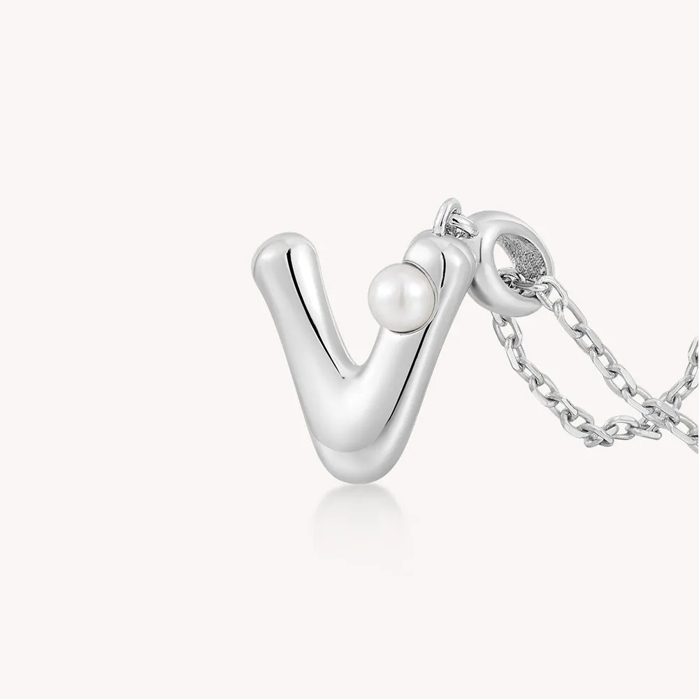 Imprint Sterling Silver Pearl Letter Pendant Necklace-V