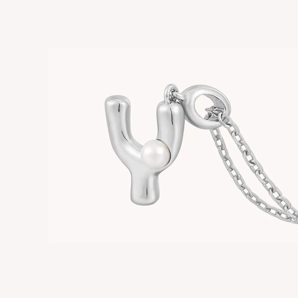 Imprint Sterling Silver Pearl Letter Pendant Necklace-Y