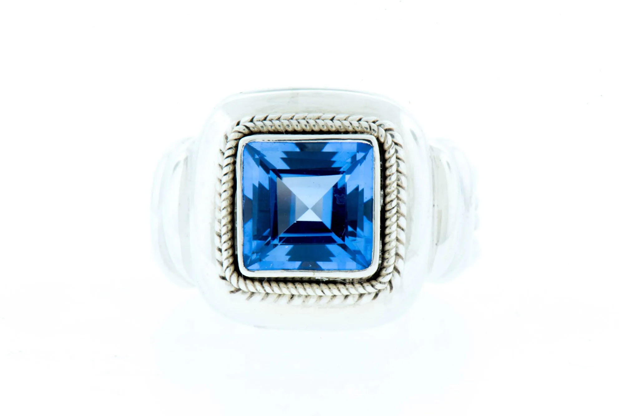 Intense Blue Square Quartz Sterling Silver Ring