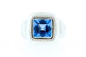 Intense Blue Square Quartz Sterling Silver Ring