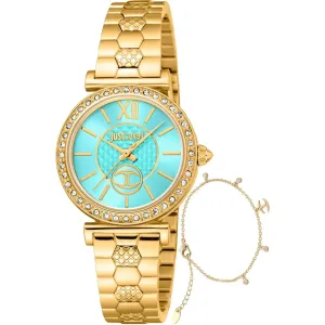 Just Cavalli Varenna Ladies Turquoise Dial Stainless Steel Gold Plated Watch