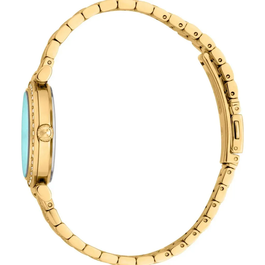Just Cavalli Varenna Ladies Turquoise Dial Stainless Steel Gold Plated Watch