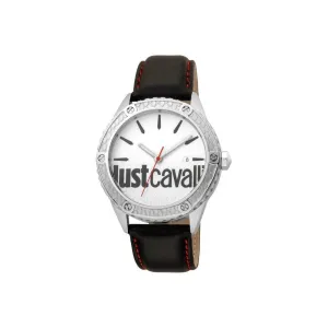 Just CavalliÂ¬â€ Men's Watch With White DialÂ¬â€ & Black Leather Strap