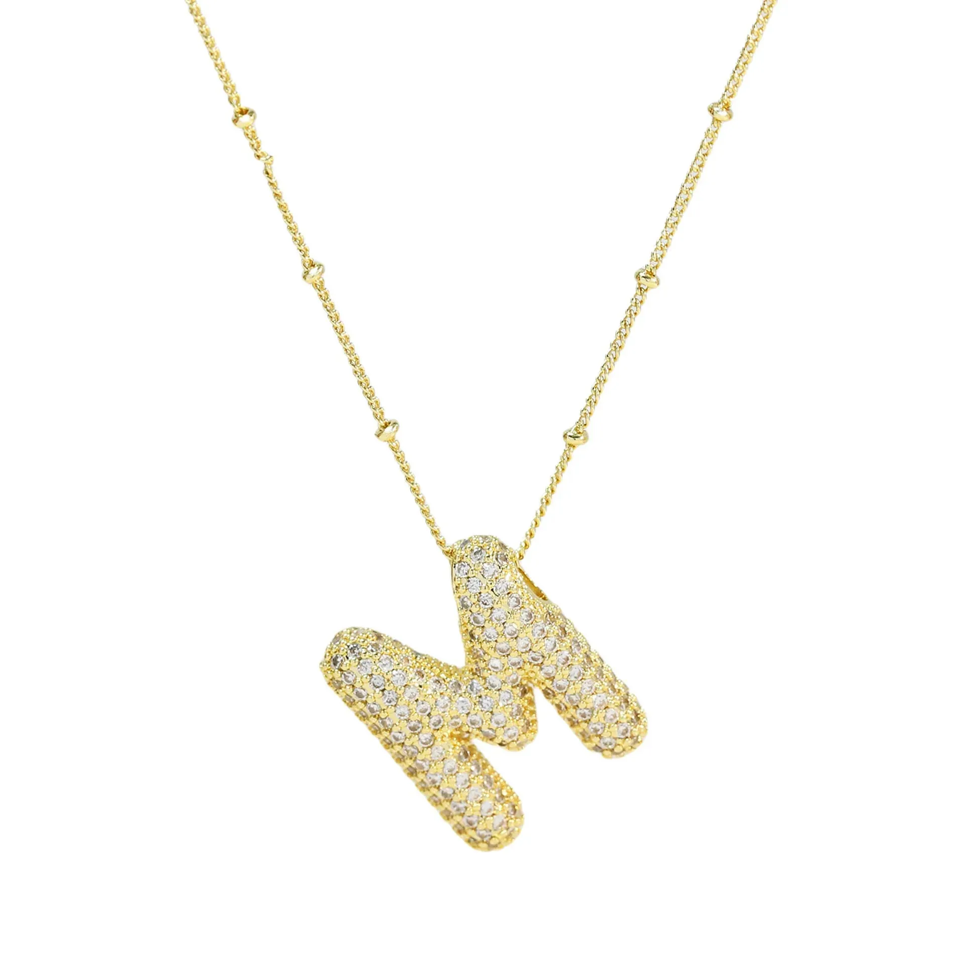 Kawaii CZ Zircon Balloon Initial Necklaces 🎈✨ A-Z Alphabet Bubble Letter Pendants for Trendy Women 💖 Fashion Jewelry