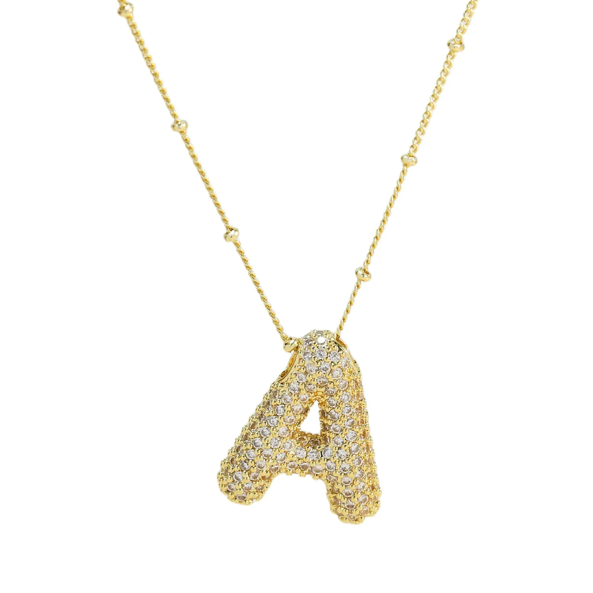 Kawaii CZ Zircon Balloon Initial Necklaces 🎈✨ A-Z Alphabet Bubble Letter Pendants for Trendy Women 💖 Fashion Jewelry