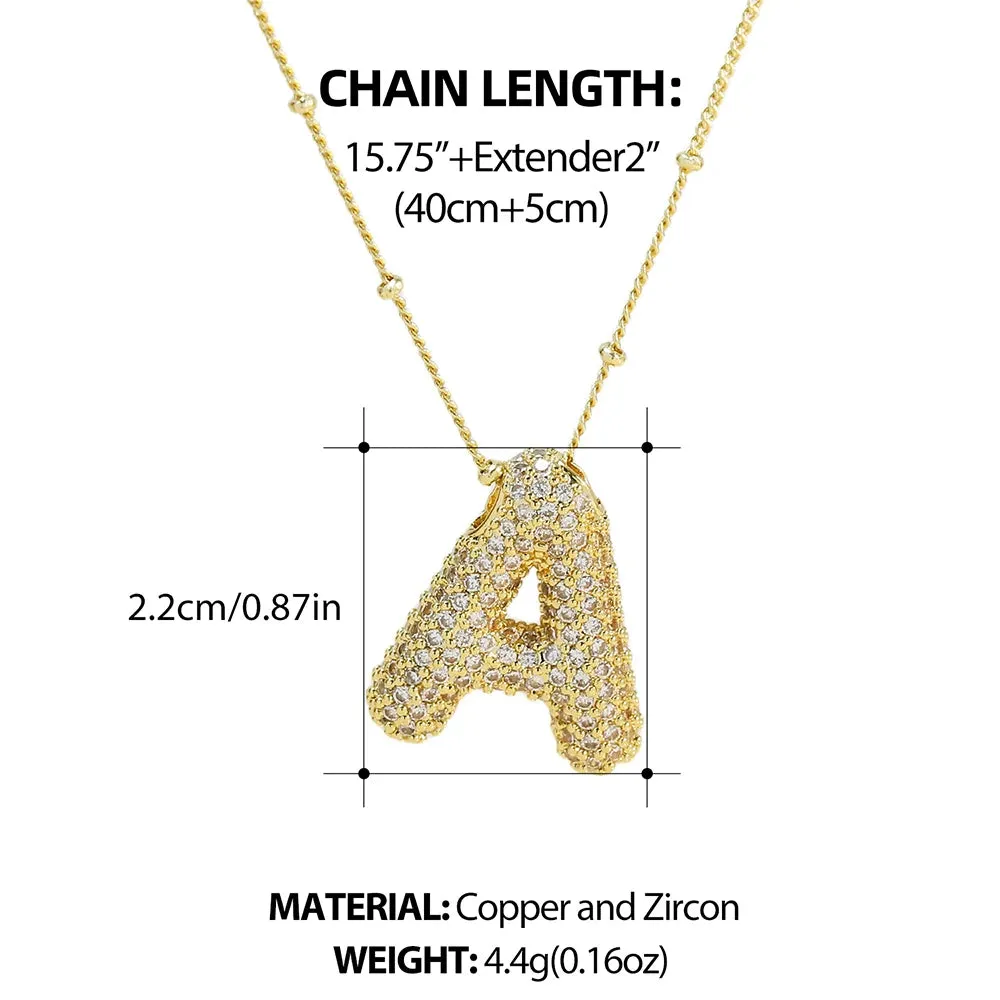 Kawaii CZ Zircon Balloon Initial Necklaces 🎈✨ A-Z Alphabet Bubble Letter Pendants for Trendy Women 💖 Fashion Jewelry