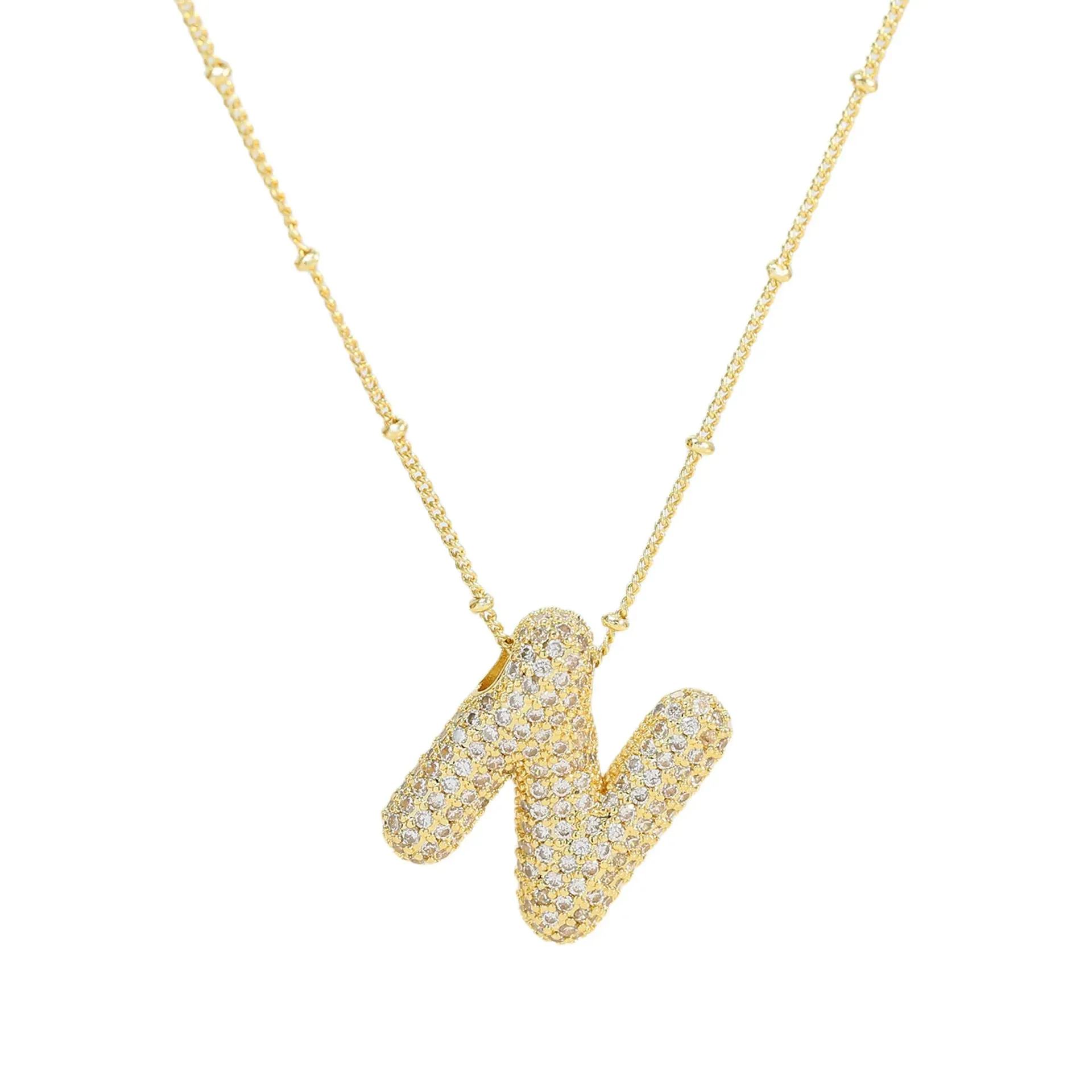 Kawaii CZ Zircon Balloon Initial Necklaces 🎈✨ A-Z Alphabet Bubble Letter Pendants for Trendy Women 💖 Fashion Jewelry