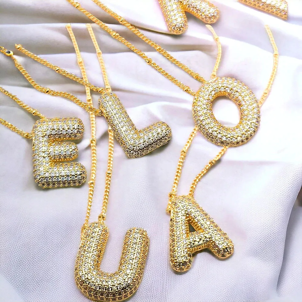 Kawaii CZ Zircon Balloon Initial Necklaces 🎈✨ A-Z Alphabet Bubble Letter Pendants for Trendy Women 💖 Fashion Jewelry