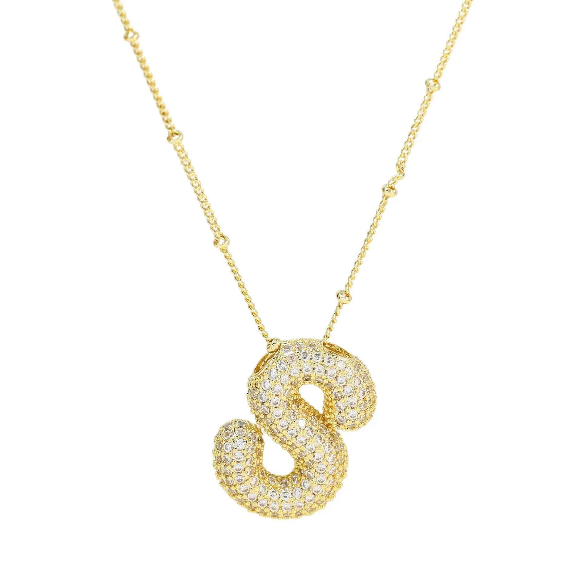 Kawaii CZ Zircon Balloon Initial Necklaces 🎈✨ A-Z Alphabet Bubble Letter Pendants for Trendy Women 💖 Fashion Jewelry