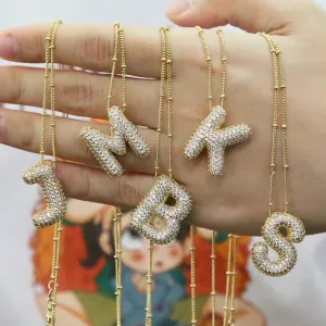 Kawaii CZ Zircon Balloon Initial Necklaces 🎈✨ A-Z Alphabet Bubble Letter Pendants for Trendy Women 💖 Fashion Jewelry