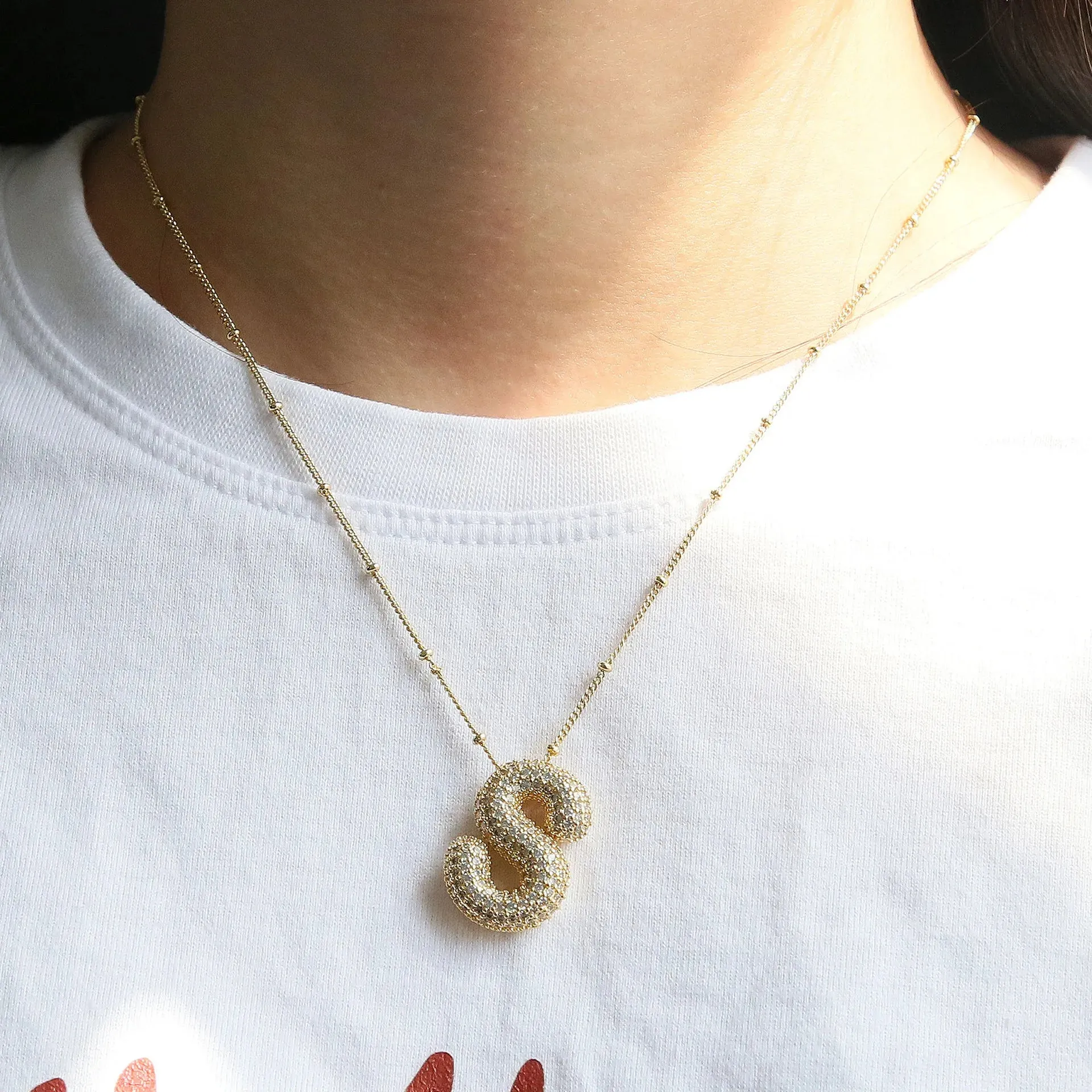 Kawaii CZ Zircon Balloon Initial Necklaces 🎈✨ A-Z Alphabet Bubble Letter Pendants for Trendy Women 💖 Fashion Jewelry