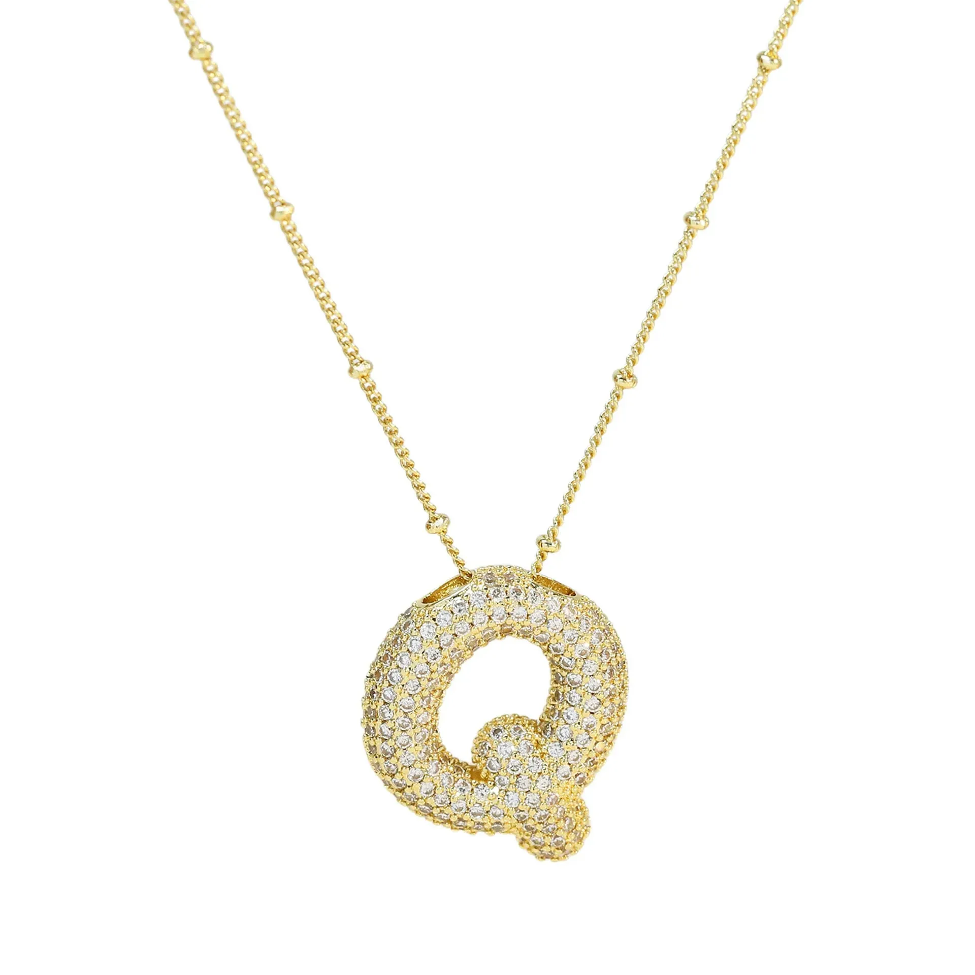 Kawaii CZ Zircon Balloon Initial Necklaces 🎈✨ A-Z Alphabet Bubble Letter Pendants for Trendy Women 💖 Fashion Jewelry