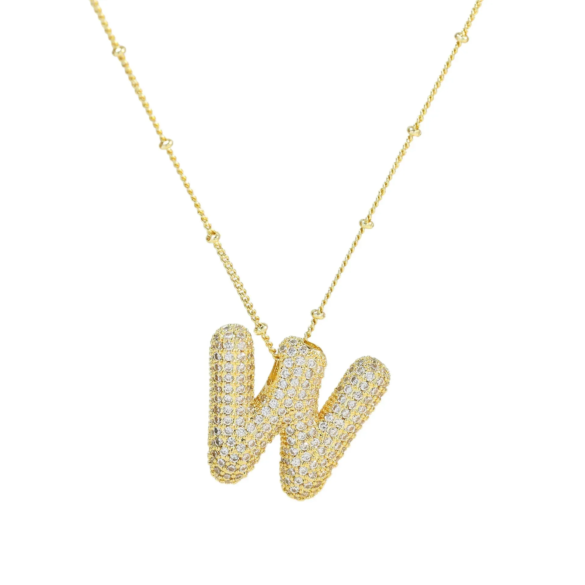 Kawaii CZ Zircon Balloon Initial Necklaces 🎈✨ A-Z Alphabet Bubble Letter Pendants for Trendy Women 💖 Fashion Jewelry