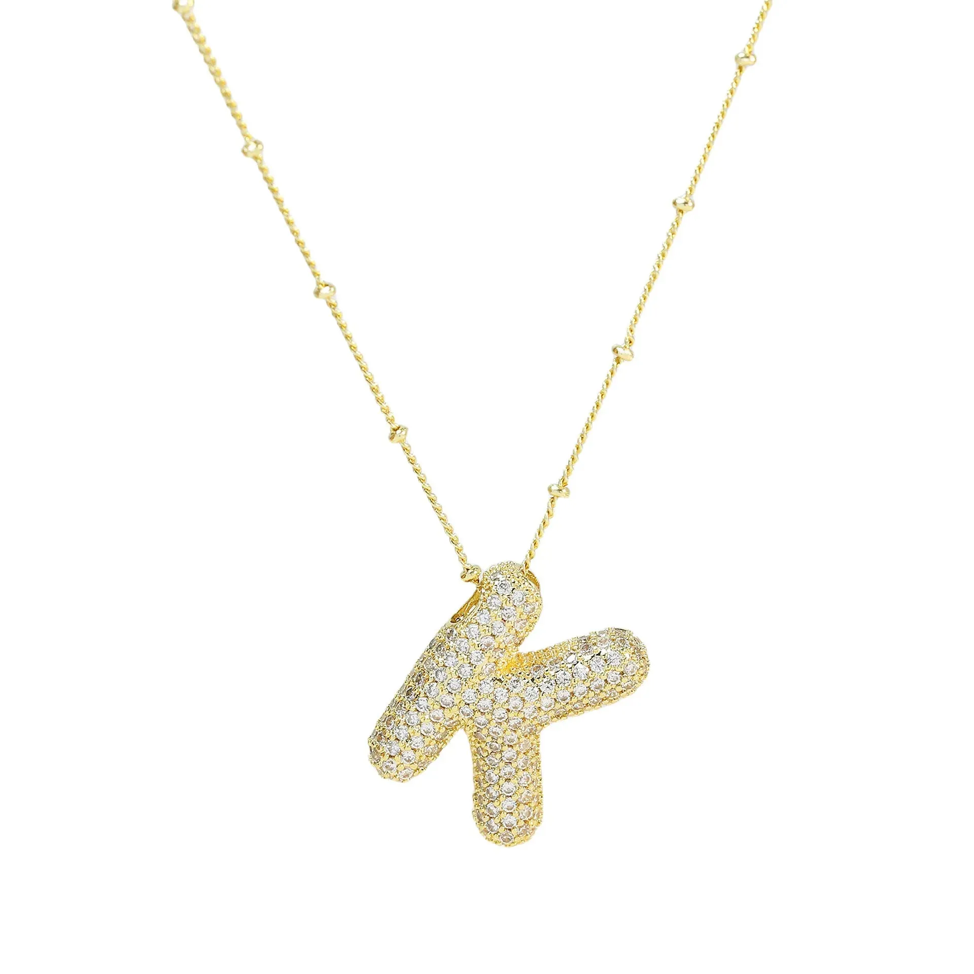 Kawaii CZ Zircon Balloon Initial Necklaces 🎈✨ A-Z Alphabet Bubble Letter Pendants for Trendy Women 💖 Fashion Jewelry