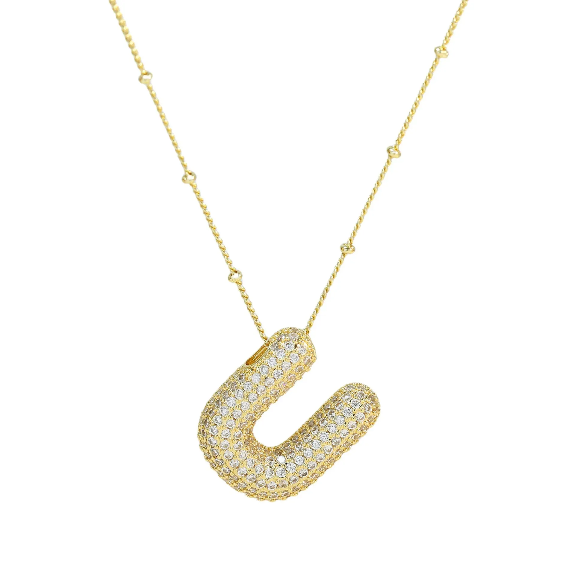 Kawaii CZ Zircon Balloon Initial Necklaces 🎈✨ A-Z Alphabet Bubble Letter Pendants for Trendy Women 💖 Fashion Jewelry