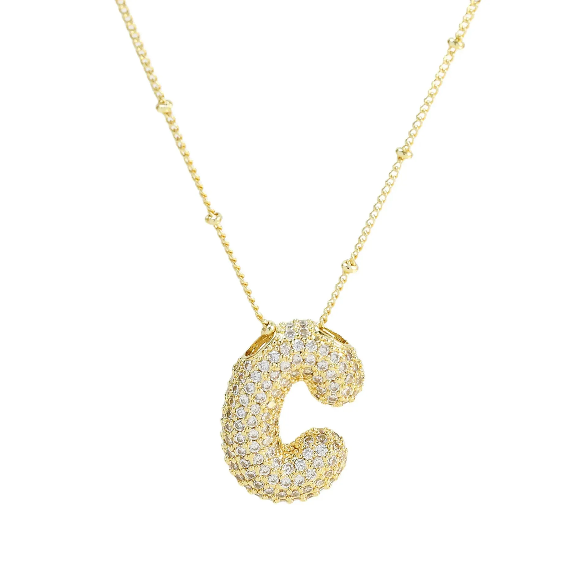 Kawaii CZ Zircon Balloon Initial Necklaces 🎈✨ A-Z Alphabet Bubble Letter Pendants for Trendy Women 💖 Fashion Jewelry