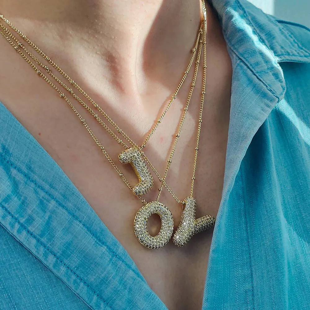 Kawaii CZ Zircon Balloon Initial Necklaces 🎈✨ A-Z Alphabet Bubble Letter Pendants for Trendy Women 💖 Fashion Jewelry