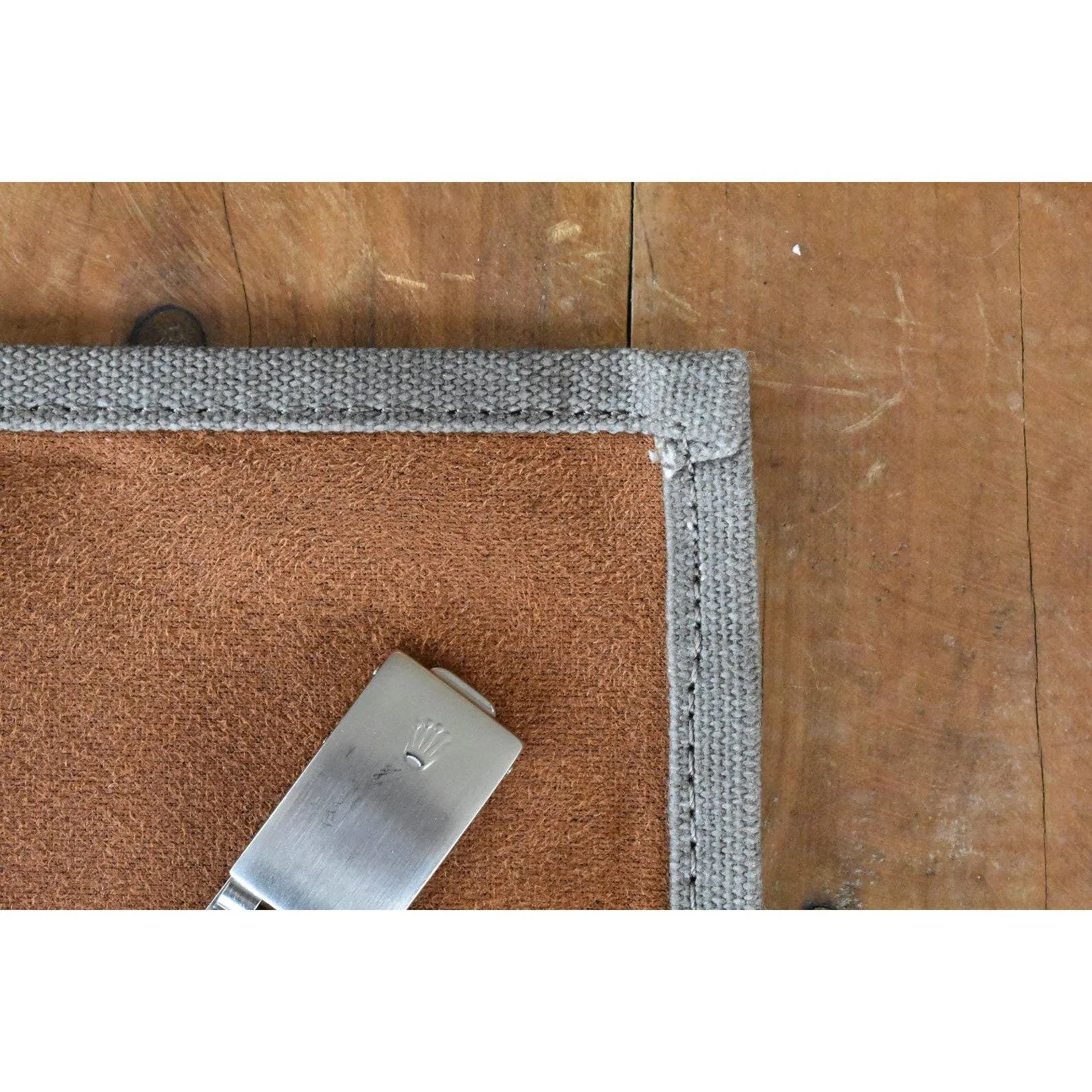 Khaki & Tan Waxed Canvas & Velvet Watch Roll - Four Slots