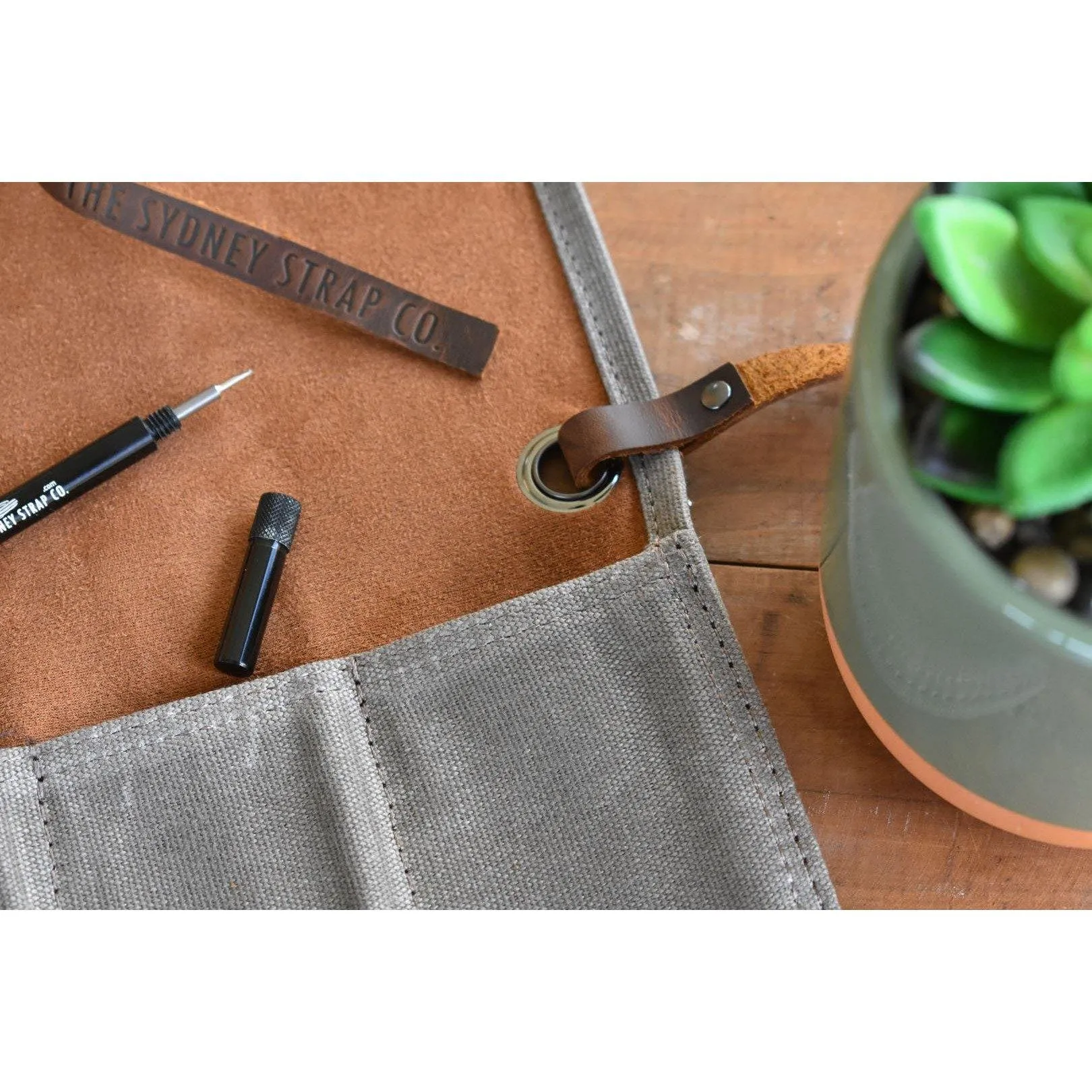 Khaki & Tan Waxed Canvas & Velvet Watch Roll - Four Slots