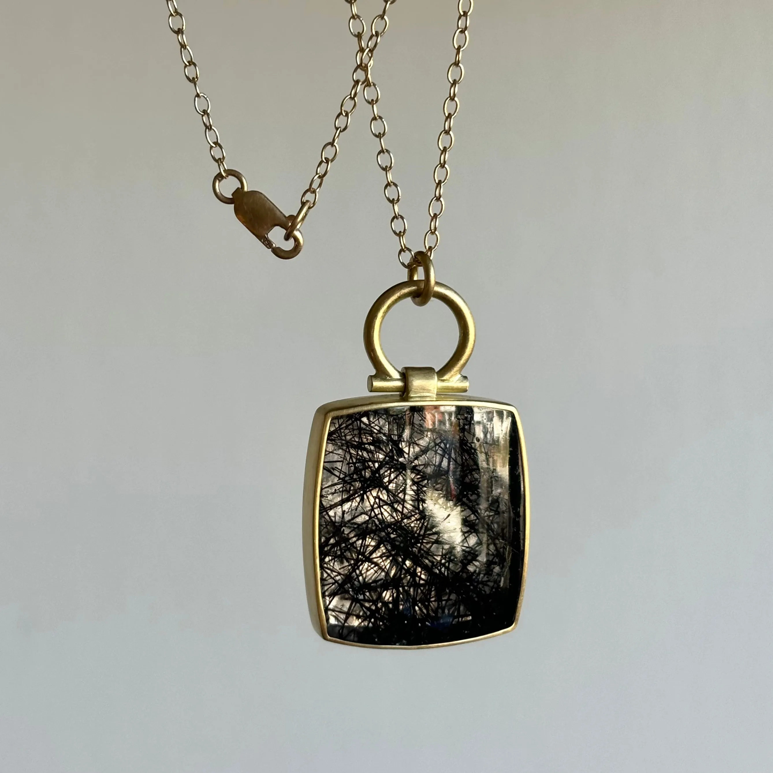 Large Square Tourmalated Quartz Pendant