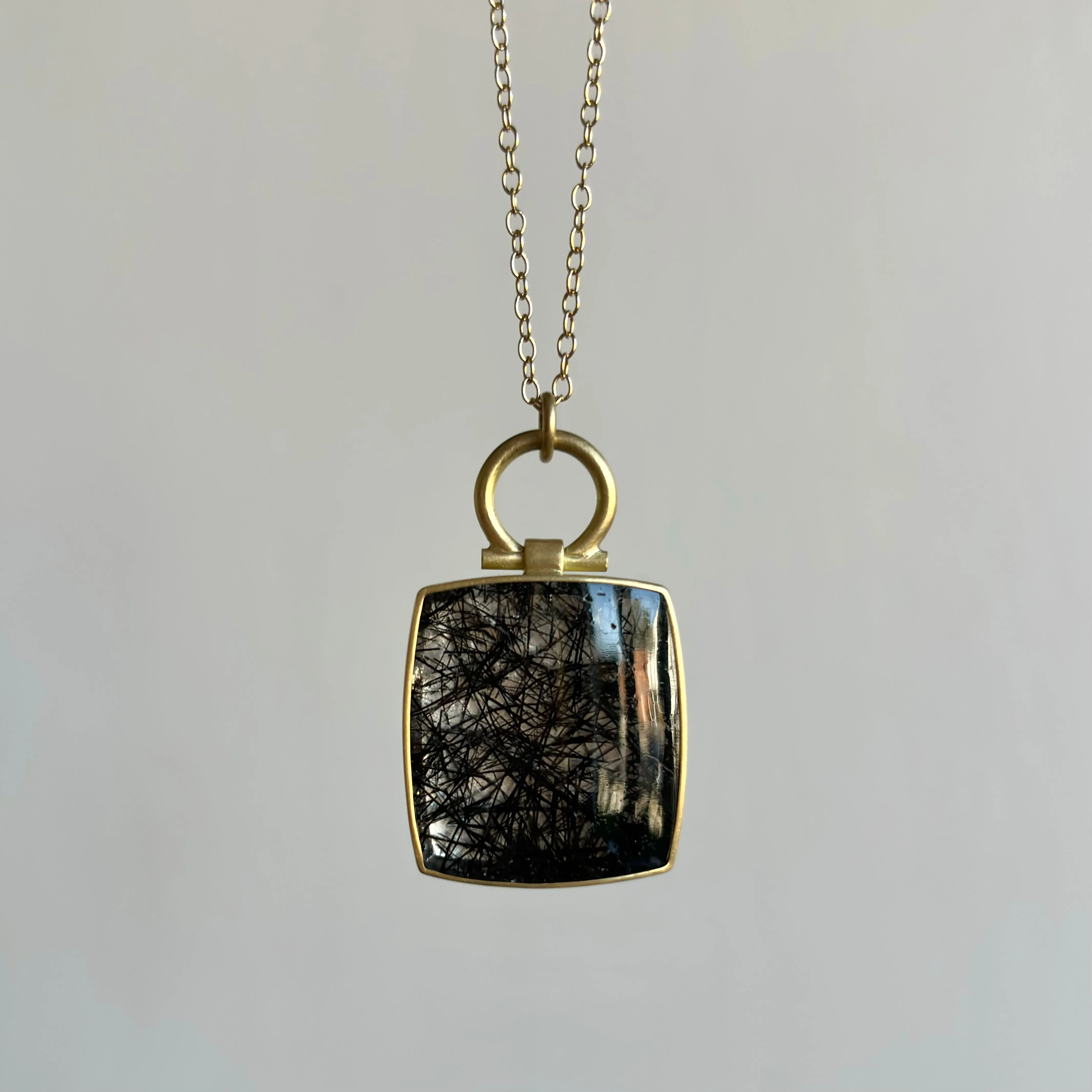 Large Square Tourmalated Quartz Pendant