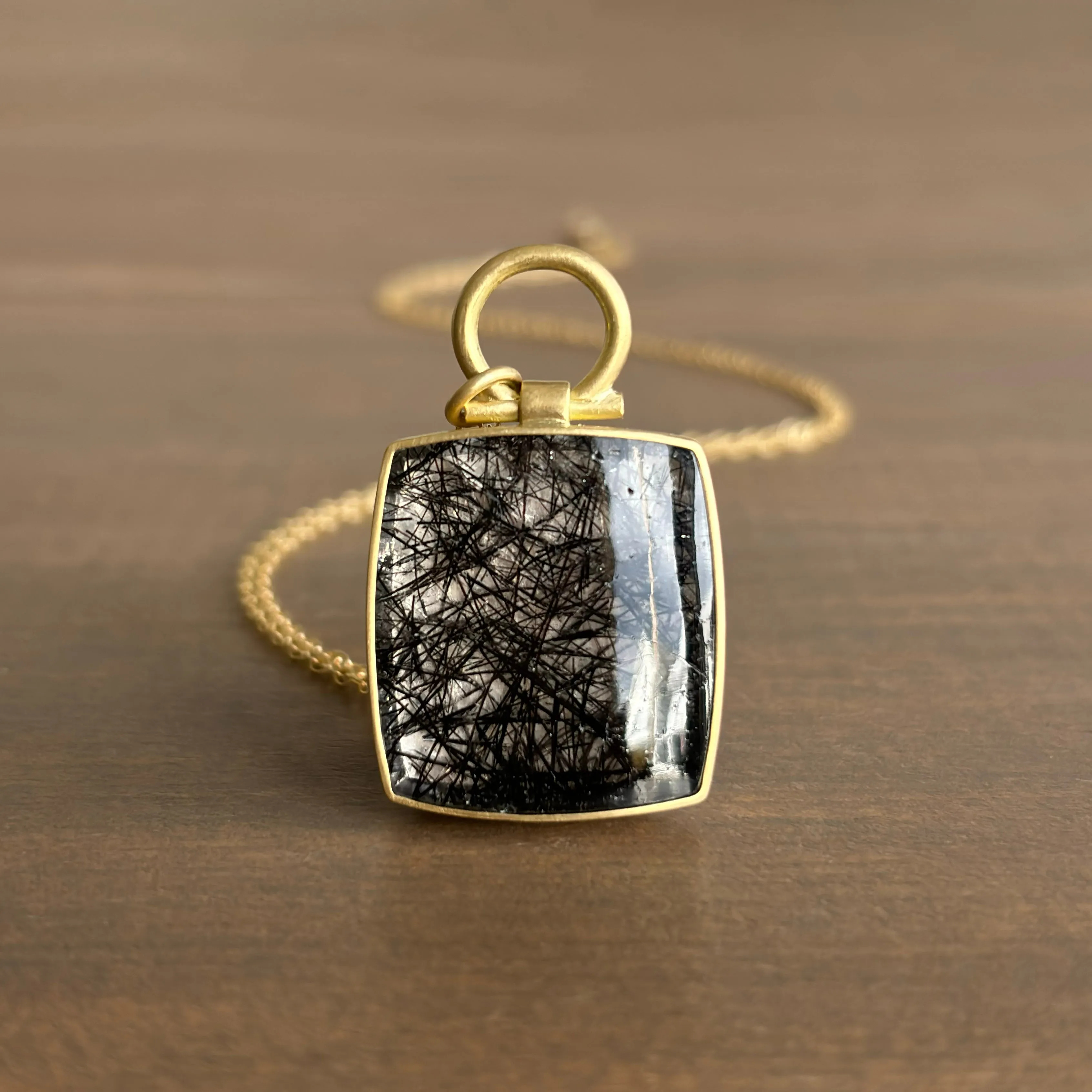 Large Square Tourmalated Quartz Pendant