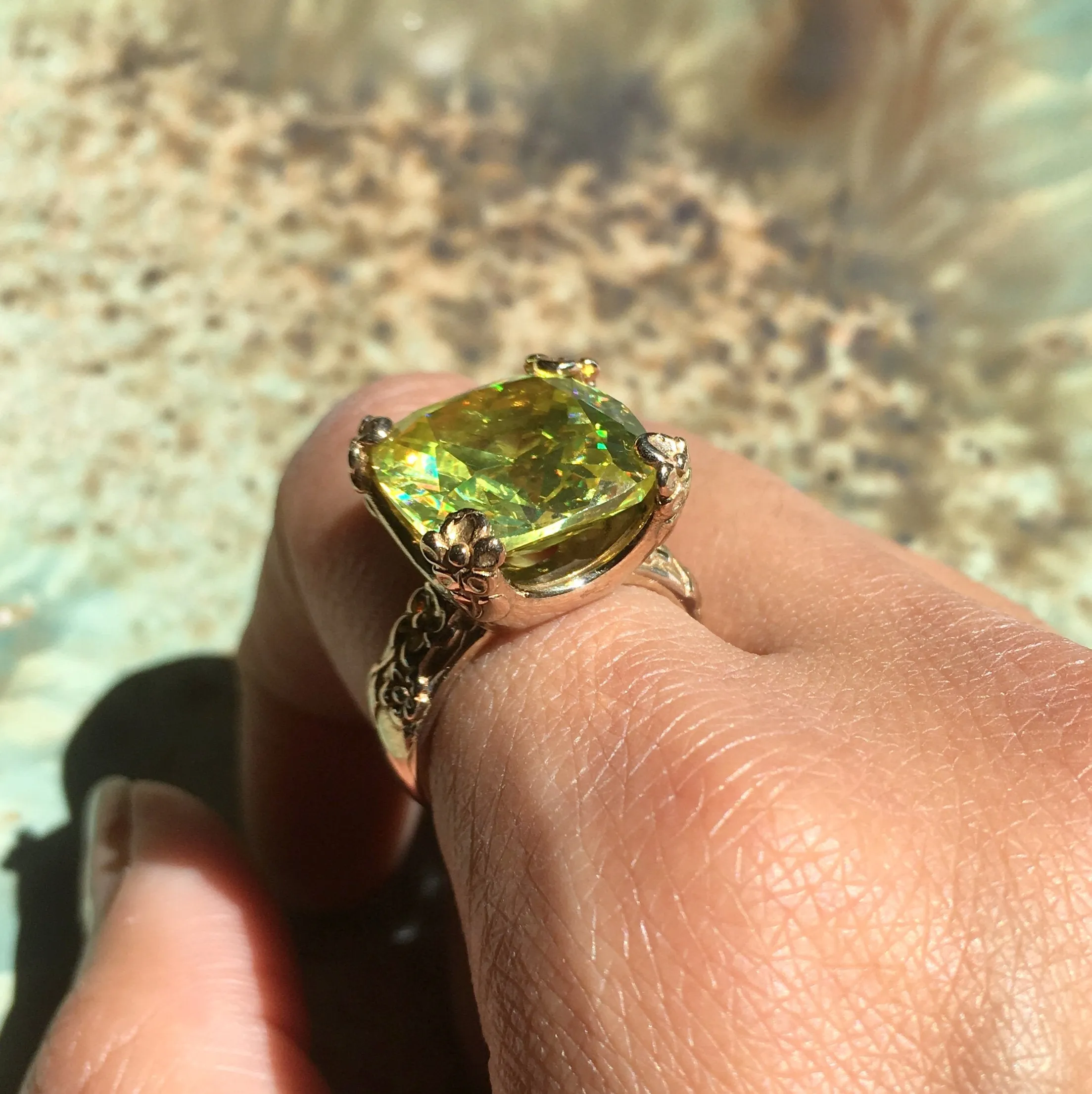 Lemon Quartz Golden Brass Ring - Hello Spring.
