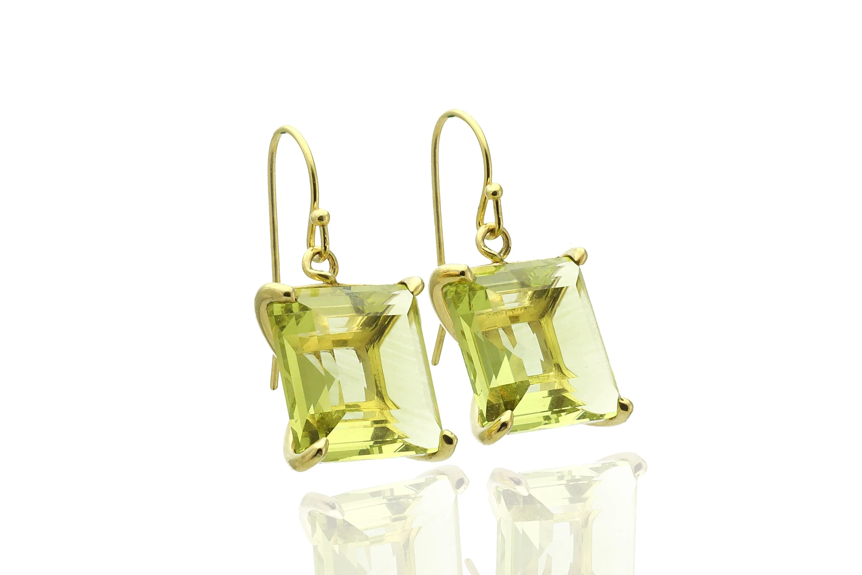 Lemon Quartz Square Bridal Gold Earrings