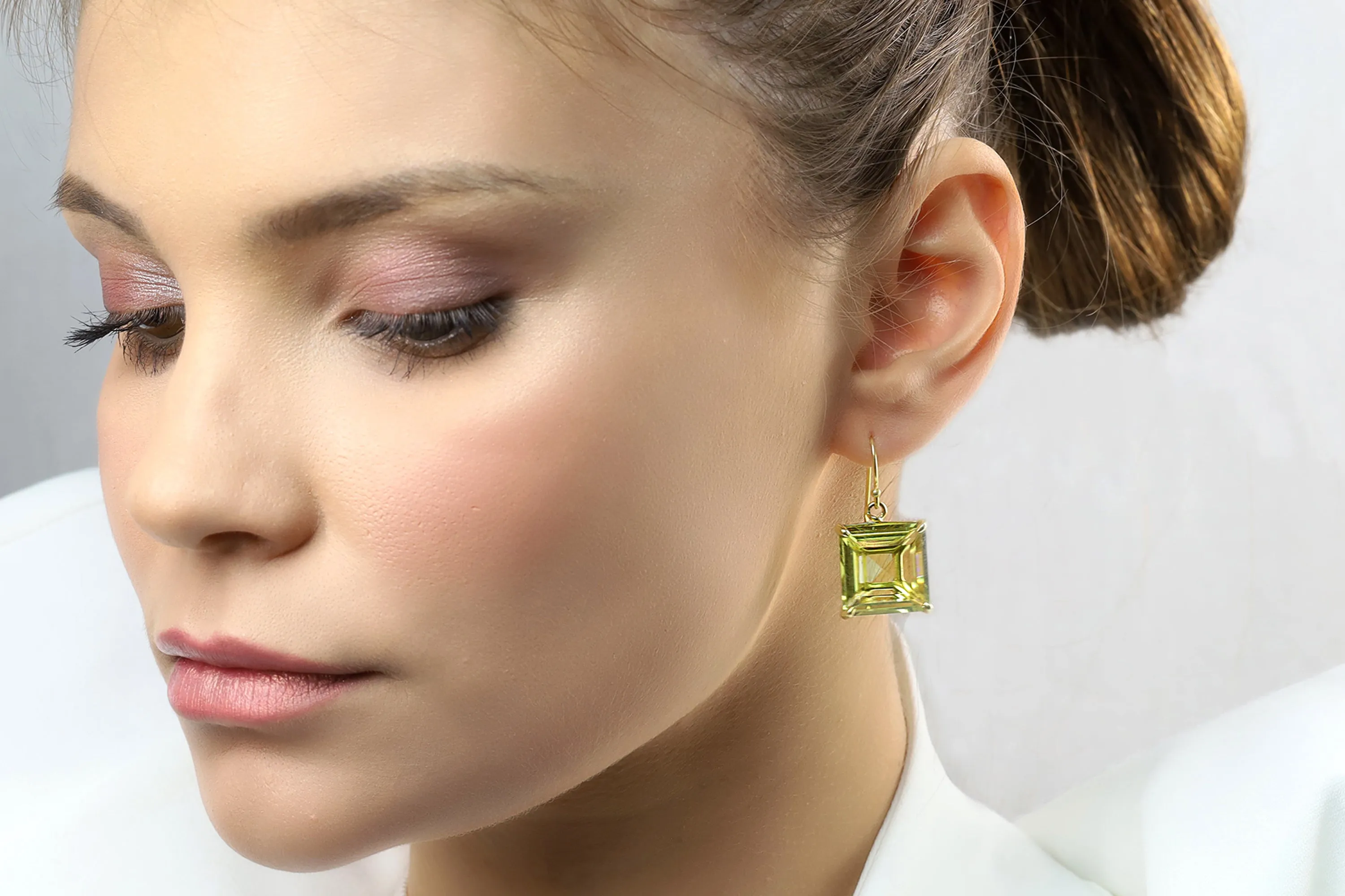 Lemon Quartz Square Bridal Gold Earrings