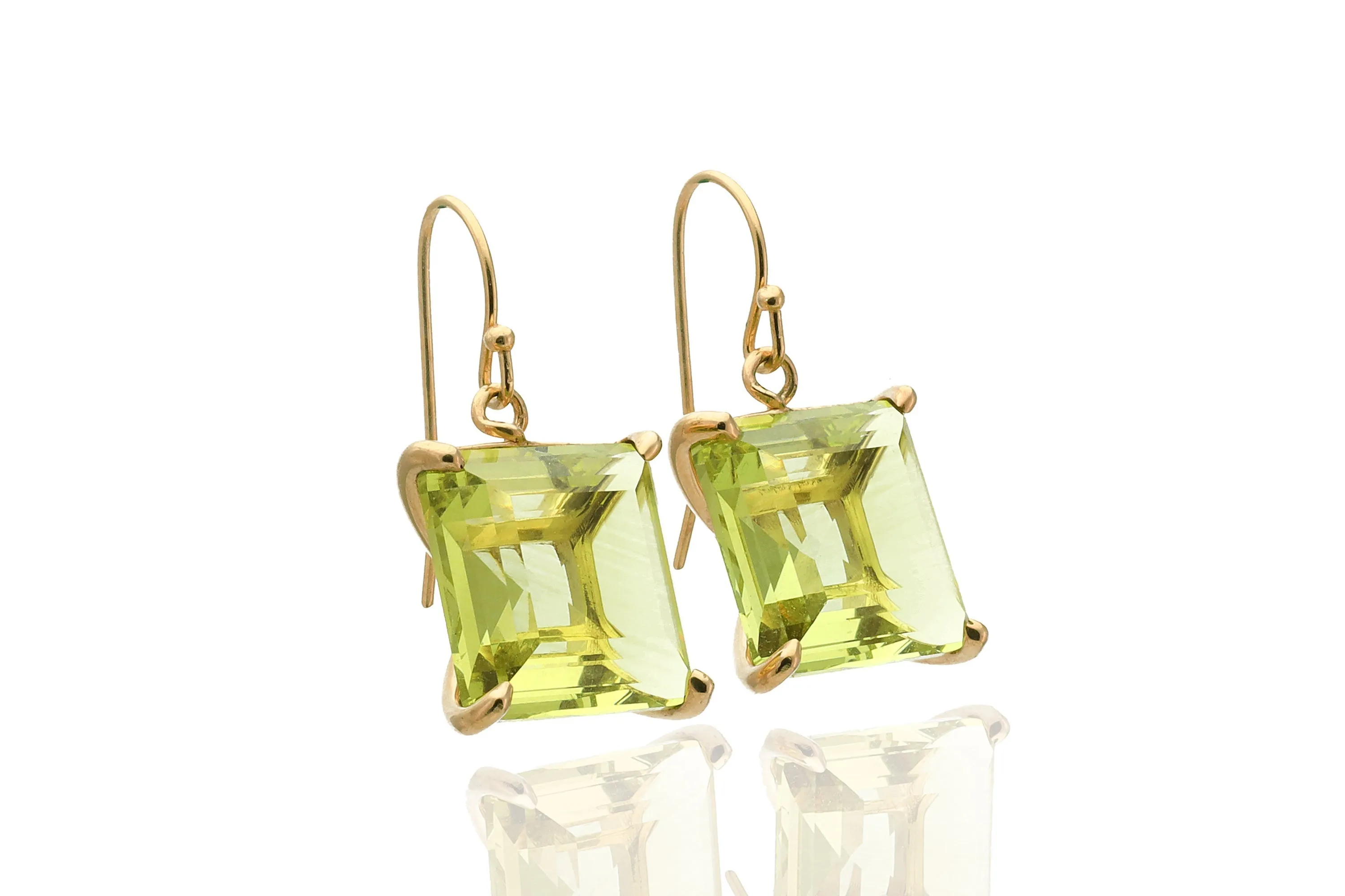 Lemon Quartz Square Bridal Gold Earrings