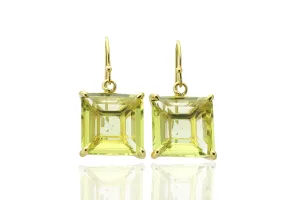 Lemon Quartz Square Bridal Gold Earrings