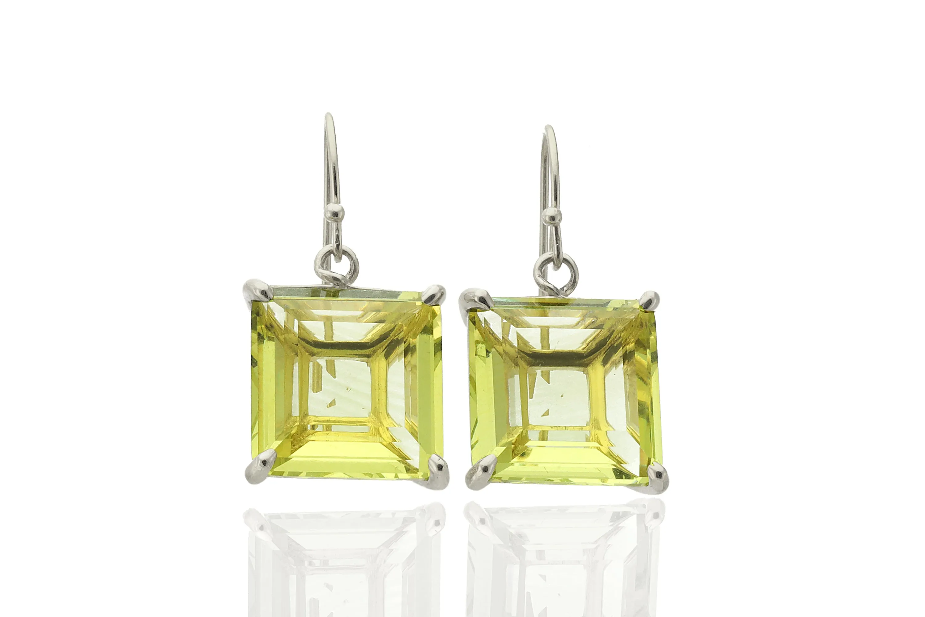 Lemon Quartz Square Bridal Gold Earrings