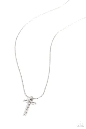 Letter of the Law - T - White Rhinestone Silver Initial Paparazzi Short Necklace